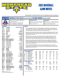 2021 Baseball GAME NOTES