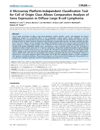 A Microarray Platform-Independent Classification Tool for Cell of Origin Class Allows Comparative Analysis of Gene Expression in Diffuse Large B-Cell Lymphoma