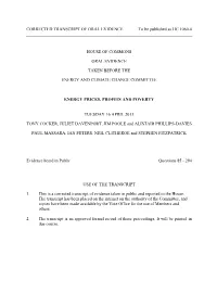 CORRECTED TRANSCRIPT of ORAL EVIDENCE to Be Published As HC 1060-Ii