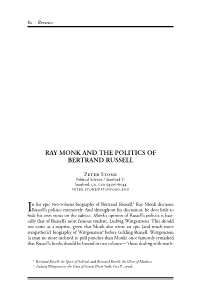 Ray Monk and the Politics of Bertrand Russell [Review of Ray Monk