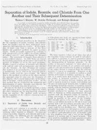 Separation of Iodide, Bromide, and Chloride from One Another and Their Subsequent Determination Thomas J
