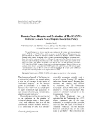 Domain Name Disputes and Evaluation of the ICANN's