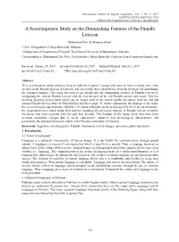 A Sociolinguistic Study on the Diminishing Features of the Punjabi Lexicon