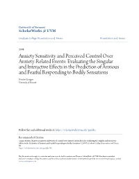 Anxiety Sensitivity and Perceived Control Over Anxiety-Related Events