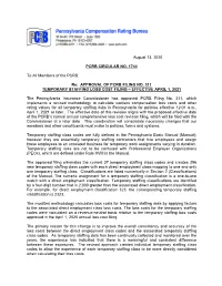 Approval of Pcrb Filing No. 311 Temporary Staffing Loss Cost Filing – Effective April 1, 2021