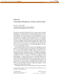 Aristotelian Metaphysics: Essence and Ground