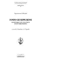 Fondo Giuseppe Rensi Inventario Con Una Scelta Di Lettere Inedite