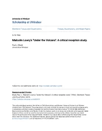 Malcolm Lowry's "Under the Volcano": a Critical Reception Study