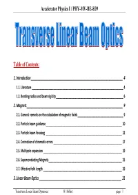 Accelerator Physics I / PHY-MV-BE-E09 Table of Contents