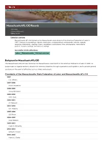 Massachusetts AFL-CIO Records, 1902-1995 Finding