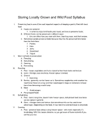 Storing Locally Grown and Wild Food Syllabus