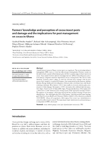 Farmers' Knowledge and Perception of Cocoa Insect Pests and Damage