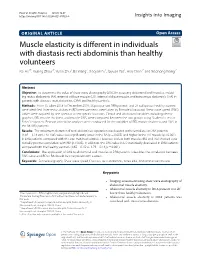Muscle Elasticity Is Different in Individuals with Diastasis Recti