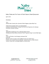 Native Plants and the Future of Public Spaces Virtual Symposium