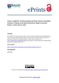 The Role and Impact of Private Schools in Developing Countries: a Response to the DFID-Commissioned "Rigorous Literature Review"