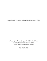 Competition in Licensing Music Public Performance Rights Workshop