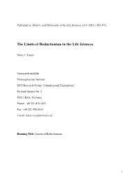 The Limits of Reductionism in the Life Sciences