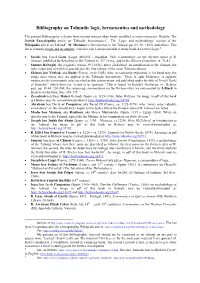 Bibliography on Talmudic Logic, Hermeneutics and Methodology