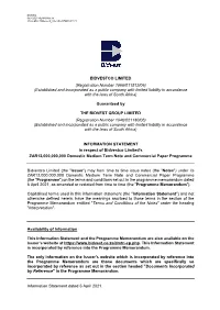 Bidvestco Programme Information Statement