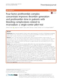 Four-Factor Prothrombin Complex Concentrate Improves Thrombin