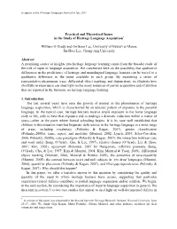 Practical and Theoretical Issues in the Study of Heritage Language Acquisition*
