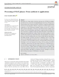 Processing of MAX Phases: from Synthesis to Applications