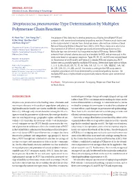 Streptococcus Pneumoniaetype Determination by Multiplex Polymerase Chain Reaction