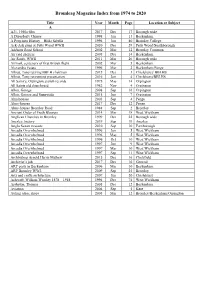 Bromleag Magazine Index from 1974 to 2020