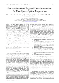Characterization of Fog and Snow Attenuations for Free-Space Optical Propagation