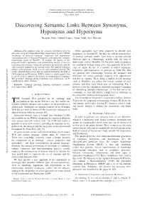 Discovering Semantic Links Between Synonyms, Hyponyms and Hypernyms Ricardo Avila, Gabriel Lopes, Vania Vidal, Jose Macedo