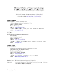 Platform Diffusion at Temporary Gatherings: Social Coordination and Ecosystem Emergence
