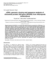 Cdna, Genomic Cloning and Sequence Analysis of Ribosomal Protein S4X Gene ( RPS4X ) from Ailuropoda Melanoleuca