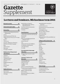 Lectures and Seminars, Michaelmas Term 2014
