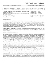 Protected Landmark Designation Report