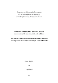 Synthesis of Natural Modified Nucleosides and Their Mass Spectrometric Quantification in Cells and Tissue