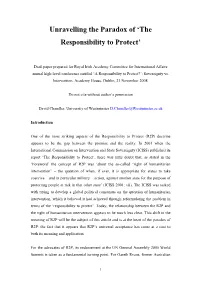 The Paradox of ‘The Responsibility to Protect’