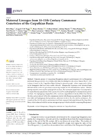 Maternal Lineages from 10–11Th Century Commoner Cemeteries of the Carpathian Basin