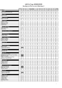 UCUP Booking Liste Before First Round Second