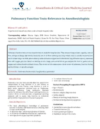 Pulmonary Function Tests-Relevance to Anesthesiologists