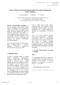 A Survey Report on Partially Homomorphic Encryption Techniques in Cloud Computing