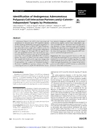 Identification of Endogenous Adenomatous Polyposis Coli Interaction Partners and B-Catenin– Independent Targets by Proteomics