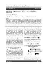 Imply Logic Implementation of Logic Gates Using Memristors