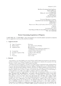 Notice Concerning Acquisition of Property