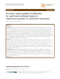 Secretory Signal Peptide Modification for Optimized Antibody-Fragment Expression-Secretion in Leishmania Tarentolae Stephan Klatt1,2 and Zoltán Konthur1*