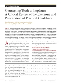 Connecting Teeth to Implants: a Critical Review of the Literature and Presentation of Practical Guidelines
