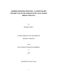 Japanese Ancestral Practices: a Contextualized Teaching Tool on the Afterlife in the Local Church (Hibachi Theology)
