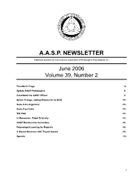 A.A.S.P. Newsletter