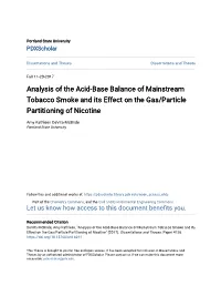 Analysis of the Acid-Base Balance of Mainstream Tobacco Smoke and Its Effect on the Gas/Particle Partitioning of Nicotine