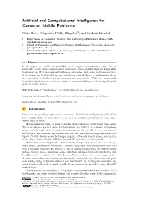 Artificial and Computational Intelligence for Games on Mobile Platforms