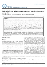 Endothelin System and Therapeutic Application of Endothelin Receptor
